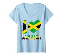 Mujer I Love Jamaica I Love Kingston Jamaica Bandera Corazón Gráfico Camiseta Cuello V