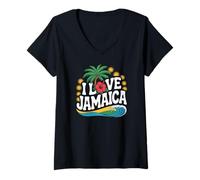 Mujer I Love Jamaica Palmeras Océano Sol Camiseta Cuello V