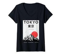 Mujer I Love Japan Naturaleza Y Cultura, Tokyo Japón Diseño Gráfico Camiseta Cuello V