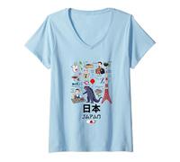 Mujer I Love Japan, Wonderful Japan Childish Culture Doodles Camiseta Cuello V