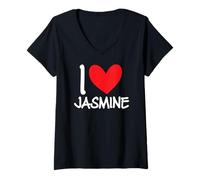 Mujer I Love Jasmine Nombre Personalizado Chica Mujer BFF Amiga Corazón Camiseta Cuello V