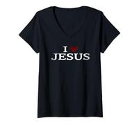 Mujer I Love Jesús Fe Amor Camiseta Cuello V