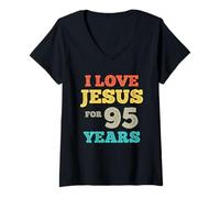 Mujer I Love Jesus For 95 Years Vintage Happy 95th Birthday Camiseta Cuello V