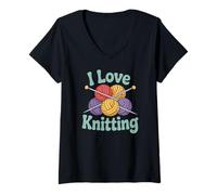 Mujer I Love Knitting - Agujas para Manualidades Camiseta Cuello V