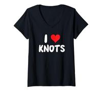 Mujer I Love Knots - Corazón - Nudo Atando Barco Barco Yate Marinero Camiseta Cuello V