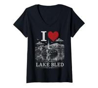 Mujer I Love Lake Bled Slovenia Travel Souvenir Camiseta Cuello V