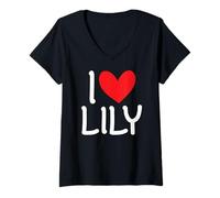 Mujer I Love Lily Nombre Personalizado Hombres Guy BFF Amigo Corazón Camiseta Cuello V