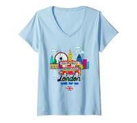 Mujer I Love London, gráfico Fresco del Horizonte del Reino Unido Camiseta Cuello V