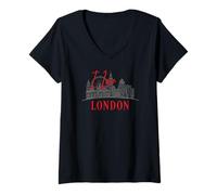 Mujer I Love London Inglaterra Monumentos icónicos City Skyline Souvenir Camiseta Cuello V