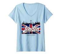 Mujer I Love London UK Flag with London Skyline Graphic London Camiseta Cuello V