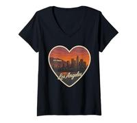 Mujer I Love Los Angeles Heart LA Hollywood - Recuerdo de atardecer Camiseta Cuello V