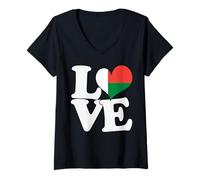 Mujer I Love Madagascar Bandera Corazón Patriótico Viaje Camiseta Cuello V