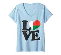 Mujer I Love Madagascar Bandera Corazón Patriótico Viaje Camiseta Cuello V