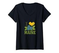 Mujer I Love Maine Blueberries Arte Mainer Camiseta Cuello V