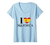 Mujer I Love Majorca España Corazón Bandera España Camiseta Cuello V