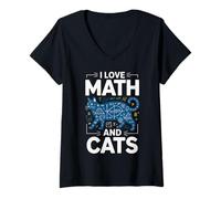 Mujer I Love Math and Cats Funny Teacher Student Kitten Nerd Style Camiseta Cuello V