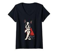 Mujer I Love Mom Tattoed Dog Mama Boston Terrier Dueño Amante de los Perros Camiseta Cuello V