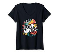 Mujer I Love Movies Cinema Buff Expresión Camiseta Cuello V