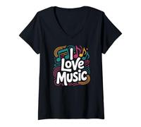 Mujer I Love Music Vibrant Notes Diseño rítmico Camiseta Cuello V