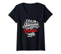 Mujer I Love my Awesome Chinese Wife Cita Camiseta Cuello V