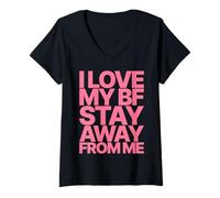Mujer I Love MY BF Boyfriend Stay Away from ME Valentines Day Camiseta Cuello V