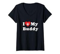 Mujer I Love My Buddy Dueño de Perros Amante de Perros Camiseta Cuello V