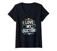Mujer I Love My Doctor Estetoscopio Heartbeat Art Camiseta Cuello V