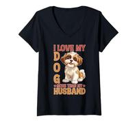 Mujer I Love My Dog More Than My Husband Esposa dueña de mascota Camiseta Cuello V