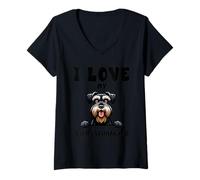 Mujer I Love My Giant Schnauzer - Divertida Caricatura juguetona Camiseta Cuello V