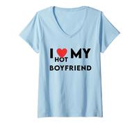 Mujer I Love My Hot Boyfriend - Pareja de Navidad a Juego Camiseta Cuello V