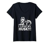 Mujer I LOVE MY HUSKY! - Siberianos, Sibes, Huskies - Perro Mascota Camiseta Cuello V