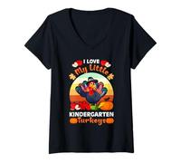 Mujer I Love My Little Kindergarten Teacher Thanksgiving Thankful Camiseta Cuello V