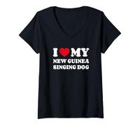 Mujer I Love My New Guinea Singing Dog Amor Corazón Perro Camiseta Cuello V
