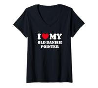 Mujer I Love My Old Danish Pointer Antiguo Perro de Muestra Danés Camiseta Cuello V