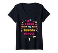 Mujer I Love My Sunday School - Christian Church Teacher & Girls Camiseta Cuello V