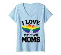 Mujer I Love My Two Moms Lesbianas LGBTQ Apoyo Hijas Hijas Hijos Camiseta Cuello V
