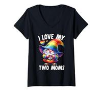 Mujer I Love My Two Moms Lindo LGBT Gay Aliado Gnomos Niñas Niños Camiseta Cuello V