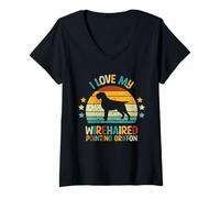 Mujer I Love My Wirehaired Pointing Griffon - Atardecer Retro Vintage Camiseta Cuello V