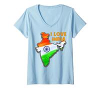 Mujer I Love New-Delhi Hola India Mapa Bandera Orgullosa India Papá Mamá Camiseta Cuello V