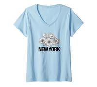 Mujer I Love New York City, Floral New York Illustration Graphic Camiseta Cuello V