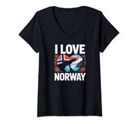 Mujer I Love Norway Corazón Ballena Aventura Alegría Camiseta Cuello V