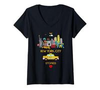 Mujer I Love NYC, New York City Wonderful Stories with Cartoon Art Camiseta Cuello V