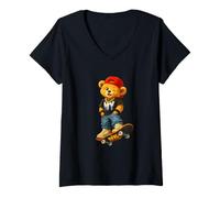 Mujer I Love NYC, Urban Skateboarding Bear Street Art Graphic Camiseta Cuello V