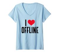 Mujer I Love Offline (Desintoxicación Digital) (Heart Graphic) Camiseta Cuello V