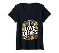 Mujer I Love Olives Bold Declaración Diversión Camiseta Cuello V