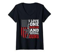 Mujer I Love-One Woman and Several Guns Lover Husband Boyfriend Camiseta Cuello V