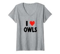 Mujer I Love Owls - Heart Barn Snowy Great Horned Owl Ornitología Camiseta Cuello V