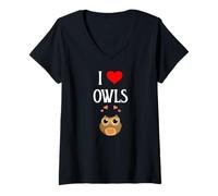 Mujer I Love Owls I Heart Owls, Amante de los pajaritos, observador Nocturno de Aves Camiseta Cuello V