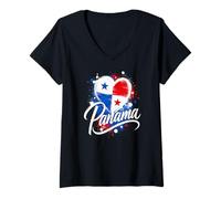 Mujer I Love Panama Vacaciones Turismo Viaje Corazón Bandera Souvenir Camiseta Cuello V