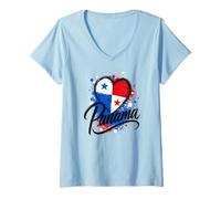 Mujer I Love Panama Vacaciones Turístico Viaje Corazón Bandera Diseño Arte Camiseta Cuello V